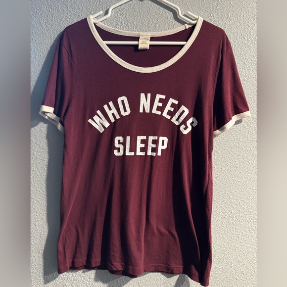 PINK Victoria's Secret Tops - PINK Victoria's Secret Burgundy Tee with White Accents